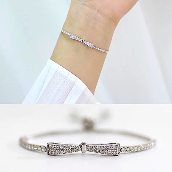 Silver Bracelet, Bow Tie Bracelet, Bowknot Bracelet, Cubic Zirconia, Anniversary - Picture 14 of 16